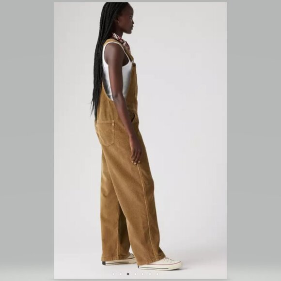 Levis Premium Baggy Corduroy Women's Overalls in Ermine Tan NWT - Picture 3 of 10